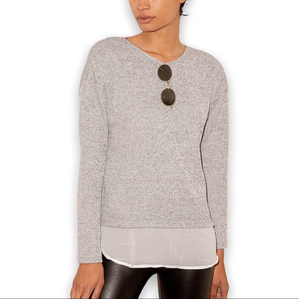 Lulu's | Women's 'Keep Me Company' Gray Long-Sleeve Sheer Hem Sweater